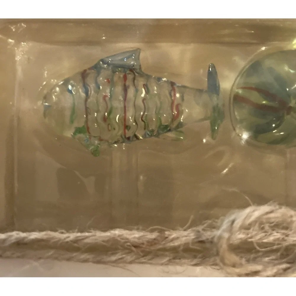 Pottery Barn Glass Picks Set Of 4 Beachy‎ Fish Shell Starfish Ocean Sea NEW